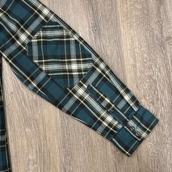 L.L. Bean Shirt Mens Large Green Plaid Snap Wool Blend Elbow Patch Western - Picture 9 of 12